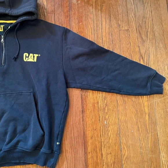 90’s CAT Construction Vintage Quarter Zip Hooded Sweatshirt - Picture 5 of 13